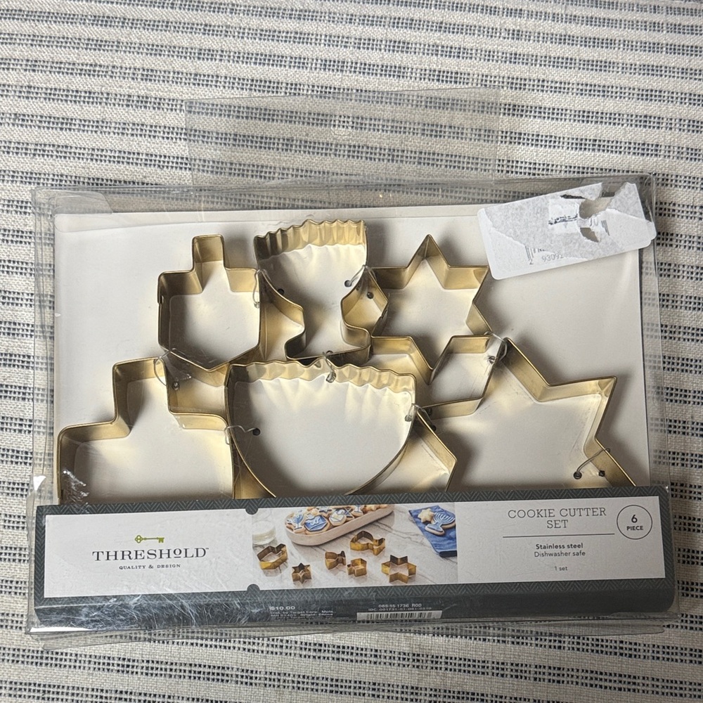 Threshold 6-piece Hanukkah cookie cutter set in gold-colored stainless steel